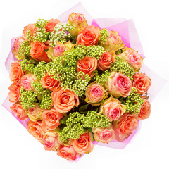 Bouquet of flowers top view isolated on white