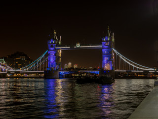 Colorful night view of the Tower Bridge in London