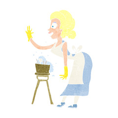 cartoon housewife washing up