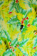 Fototapeta na wymiar texture fabric Vintage Hawaiian flowers and leaves for backgroun
