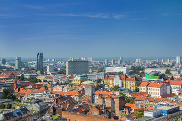 Fototapeta na wymiar Zagreb down town and modern business towers panoramic view, Croatia capital 