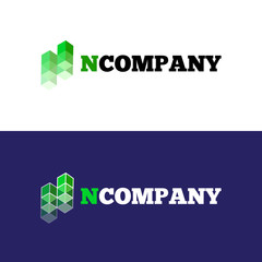 Vector modern orange N letter logo. Abstract cubes logotype.