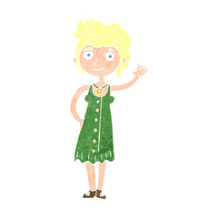 cartoon hippie woman waving