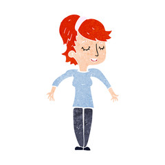 cartoon friendly woman shrugging shoulders
