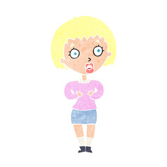 cartoon woman making Who Me? gesture