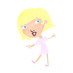 cartoon happy girl gesturing to follow