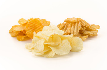 potato chips on white background