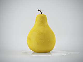 3 D render of a studio shot  of wet pear standing against white background.