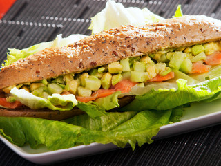 Sandwich with salmon and avocado