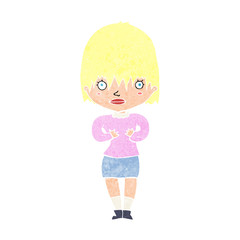 cartoon woman making Who Me? gesture