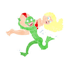 cartoon swamp monster carrying girl in bikini