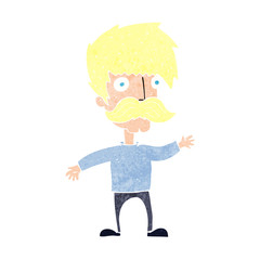cartoon man with mustache waving