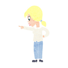 cartoon enthusiastic woman pointing