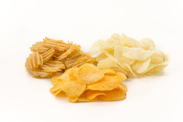 potato chips on white background