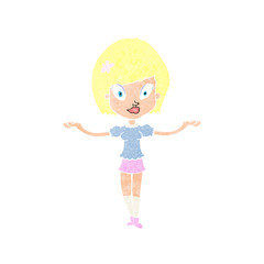 cartoon woman making balancing gesture