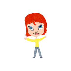 cartoon happy woman waving arms