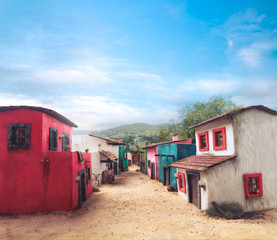Scale model of a typical mexican village on a sunny day