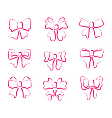 Christmas set outline gift bows isolated 