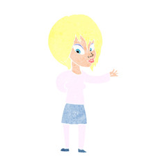 cartoon woman making welcome gesture