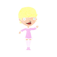 cartoon waving woman