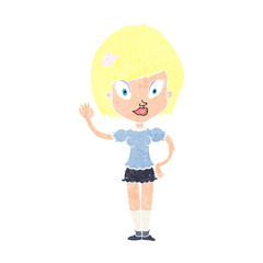 cartoon pretty girl waving