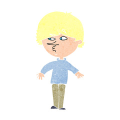 cartoon suspicious man looking over shoulder