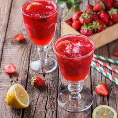Strawberry ,cold juice from fresh berries.selective focus