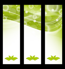 Set wavy nature banners with green leaves