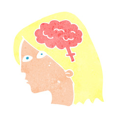 cartoon female head with brain symbol