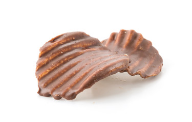 potato chip with chocolate on white