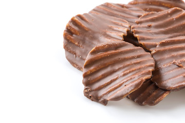 potato chip with chocolate on white