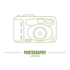 Old camera - branding identity element, isolated on white backgr