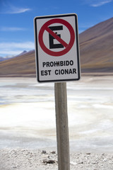 No parking traffic sign at the Volcano Licancabur, Bolivia