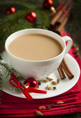 Indian black tea. Masala tea. Spiced tea with milk