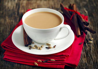 Indian black tea. Masala tea. Spiced tea with milk