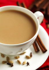 Indian black tea. Masala tea. Spiced tea with milk
