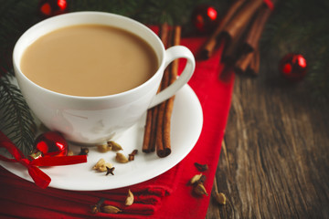 Indian black tea. Masala tea. Spiced tea with milk