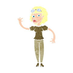 cartoon pilot woman waving