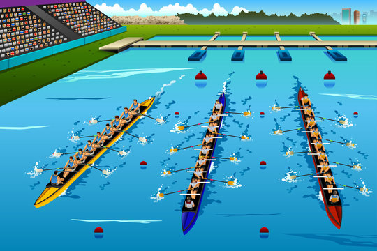 Eight Rowers Rowing in the Competition