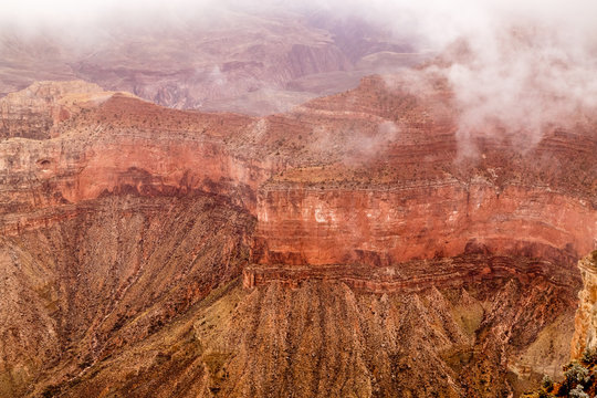 Grand Canyon in November early winter. Beautiful foggy and cloudy landscape view of Grand Canyons Arizona © shrirampatki