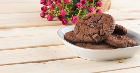 soft dark chocolate brownie cookies on wood