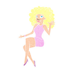 cartoon sitting woman waving