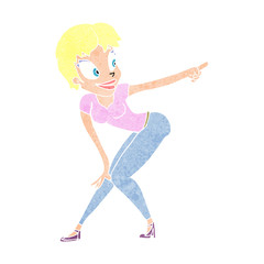 cartoon pretty woman pointing