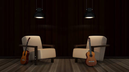 modern interior room 3D with nice furniture inside