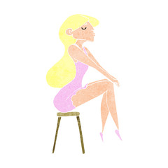 cartoon woman sitting on stool