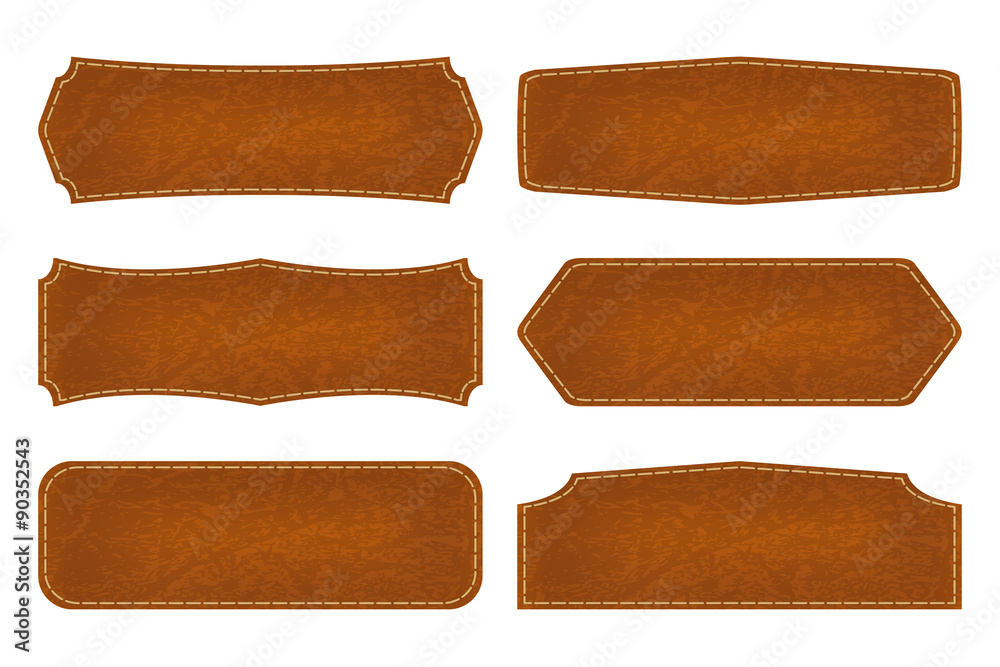 Wall mural set of 6 shapes leather sign labels