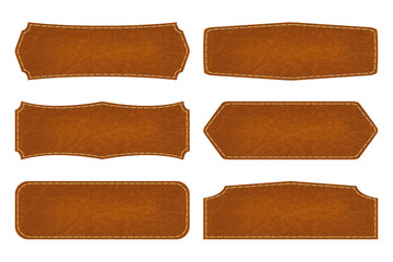 Fototapeta na wymiar Set of 6 shapes leather sign labels