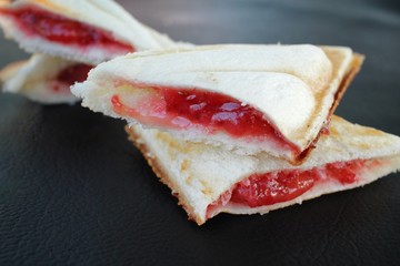 Toast bread with strawberry jam