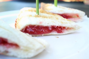 Toast bread with strawberry jam