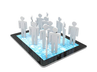 group of people figures on tablet PC, 3d render